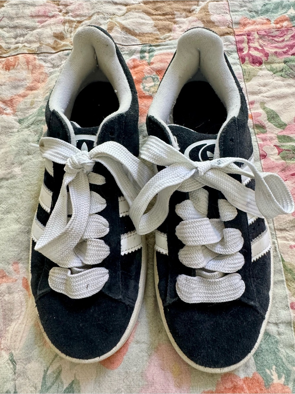 Adidas Black and White Suede Sneakers with White Stripes